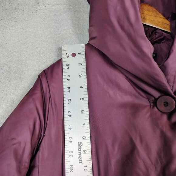 Eileen Fisher Coat Womens Large Maroon Down Parka Hooded Winter Oversized Preppy - Picture 7 of 15